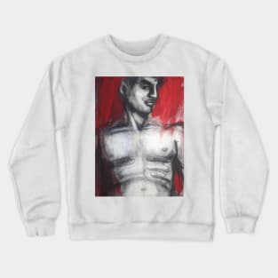 Nude Man Torso On Red Crewneck Sweatshirt